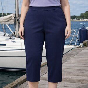 NEW Susan Graver Pull-On Capri Pants Navy XSP